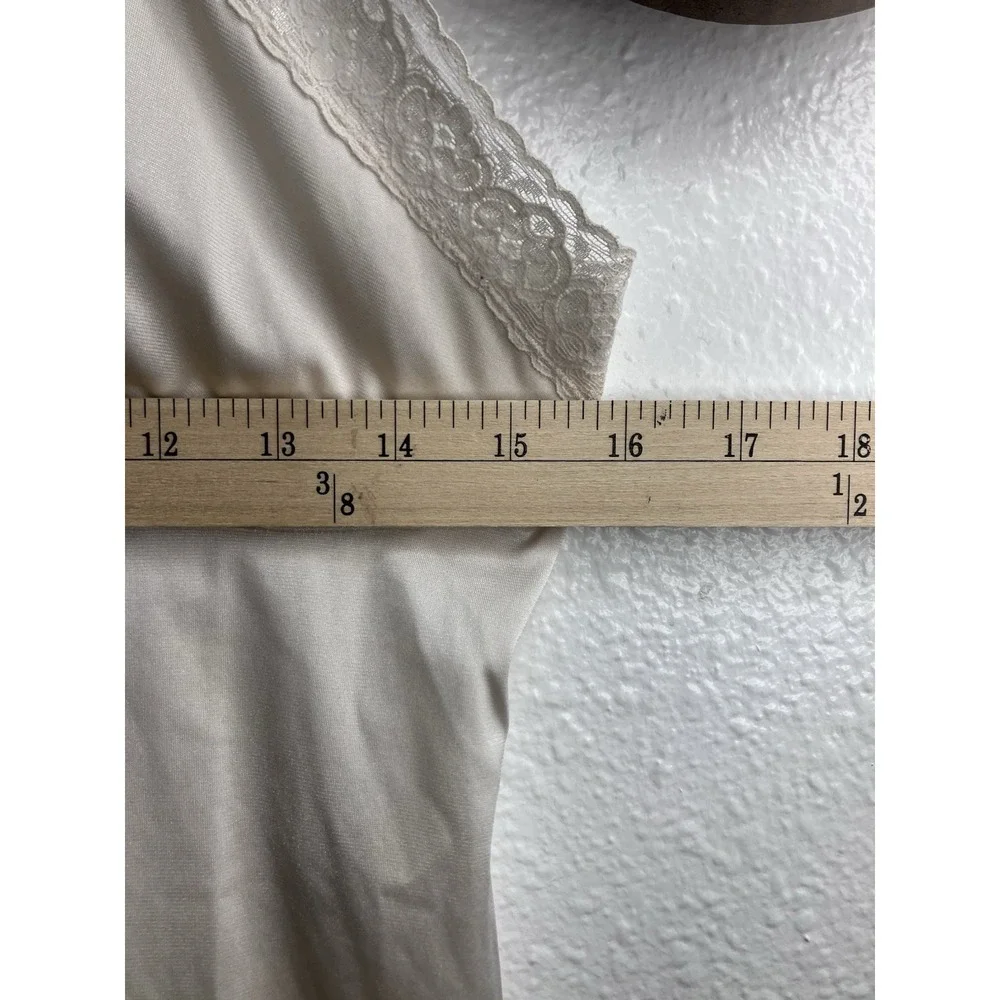 Vintage Ivory Silky Full Slip Dress Midi Size Small Lace Adjustable Straps